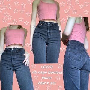 Levi’s rib cage high waisted bootcut jeans in black lake, size 25w 33l